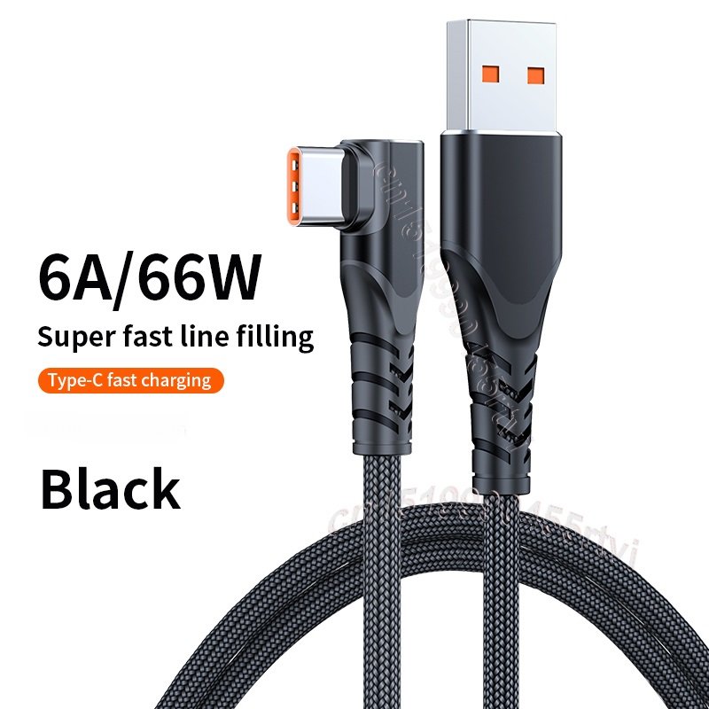 Tpe+aluminum Shell Usb Type C Elbow  Data  Cable Low Impedance Built-in Chip 6a Game Fast Charging Mobile Phone Data Cord 0.5m/1m/2m/3m black_2 meters