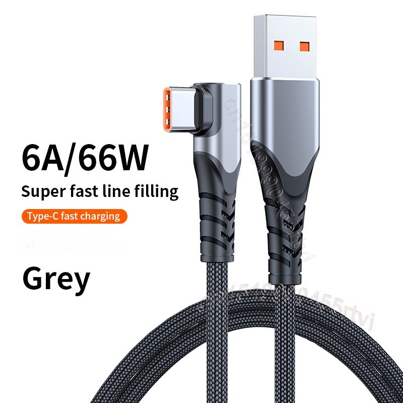 Tpe+aluminum Shell Usb Type C Elbow  Data  Cable Low Impedance Built-in Chip 6a Game Fast Charging Mobile Phone Data Cord 0.5m/1m/2m/3m grey_3 meters