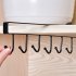 Traceless Nail Free Metal Kitchen Cup Holder Hang Cabinet Shelf Storage Rack Organizer 6 Hooks Black