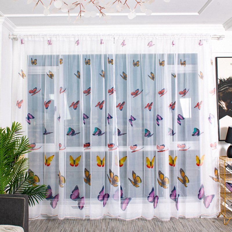 Transparent Color Butterflies Printing Tulle Window Curtain Purple_1*2.7 meters high