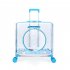 Transparent Pet Carrier Backpack With Silent Wheel Telescopic Handle Cartoon Pattern Plush Pad Large Capacity Trolley Case blue With door