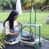 Transparent Pet Carrier Backpack With Silent Wheel Telescopic Handle Cartoon Pattern Plush Pad Large Capacity Trolley Case blue With door