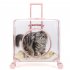 Transparent Pet Carrier Backpack With Silent Wheel Telescopic Handle Cartoon Pattern Plush Pad Large Capacity Trolley Case blue With door
