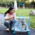 Transparent Pet Carrier Backpack With Silent Wheel Telescopic Handle Cartoon Pattern Plush Pad Large Capacity Trolley Case blue With door