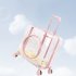 Transparent Pet Carrier Backpack With Silent Wheel Telescopic Handle Cartoon Pattern Plush Pad Large Capacity Trolley Case pink With door