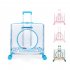 Transparent Pet Carrier Backpack With Silent Wheel Telescopic Handle Cartoon Pattern Plush Pad Large Capacity Trolley Case pink With door