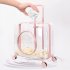 Transparent Pet Carrier Backpack With Silent Wheel Telescopic Handle Cartoon Pattern Plush Pad Large Capacity Trolley Case Green Lake With door