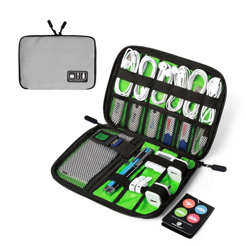 Travel Cable Organizer Portable Electronics Accessories Cases for Hard Drives, Charging Cords, USB Charger light grey