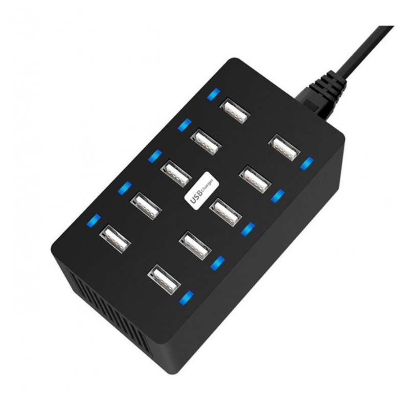 Travel Charger 10-Port USB Charging Devices Smart Detect Fast Charge Compatible for iPhone Galaxy iPad Tablet  Black American regulations