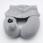 Travel Hooded U Shaped Pillow Car Office Airplane Head Rest inflatable pillow Neck Support U Shaped Eyemask neck Pillow Grey with hood  material of icy cloth  3