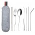 Travel Utensils With Case 8pcs Portable Stainless Steel Knife Fork Spoon Chopsticks Straws Set Reusable Travel Cutlery Set For Outdoor Camping silver