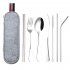 Travel Utensils With Case 8pcs Portable Stainless Steel Knife Fork Spoon Chopsticks Straws Set Reusable Travel Cutlery Set For Outdoor Camping silver