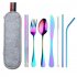 Travel Utensils With Case 8pcs Portable Stainless Steel Knife Fork Spoon Chopsticks Straws Set Reusable Travel Cutlery Set For Outdoor Camping silver