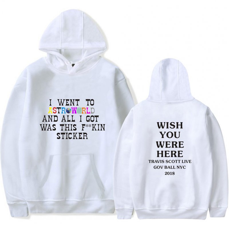 Travis Scotts ASTROWORLD Long Sleeve Printing Hoodie Casual Loose Tops Hooded Sweater A white_S