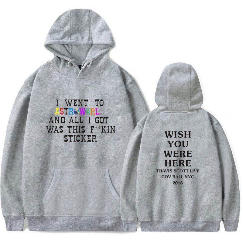Travis Scotts ASTROWORLD Long Sleeve Printing Hoodie Casual Loose Tops Hooded Sweater A gray_S