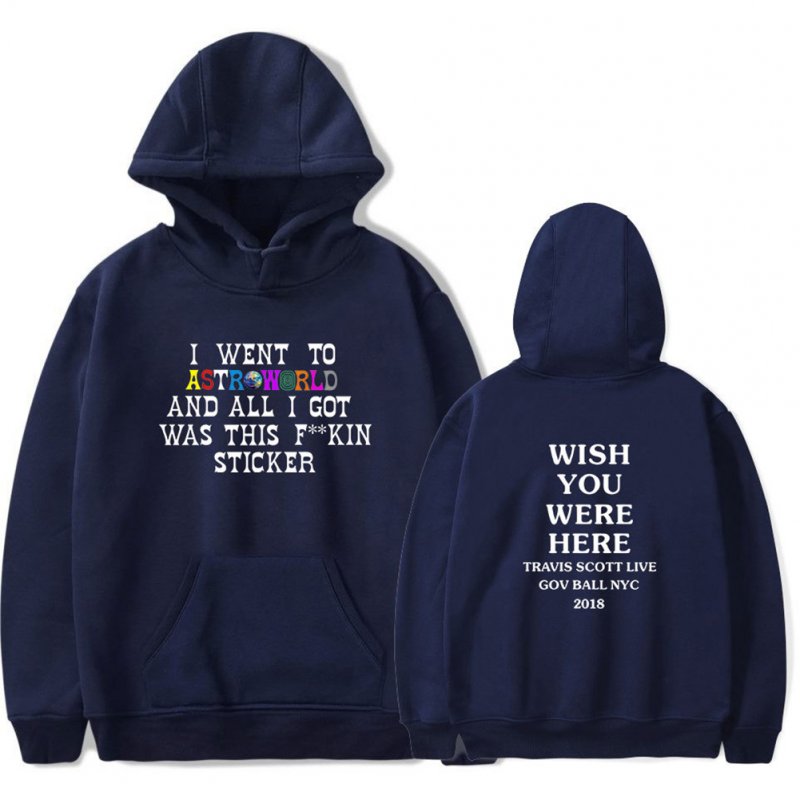Travis Scotts ASTROWORLD Long Sleeve Printing Hoodie Casual Loose Tops Hooded Sweater A hidden blue_L