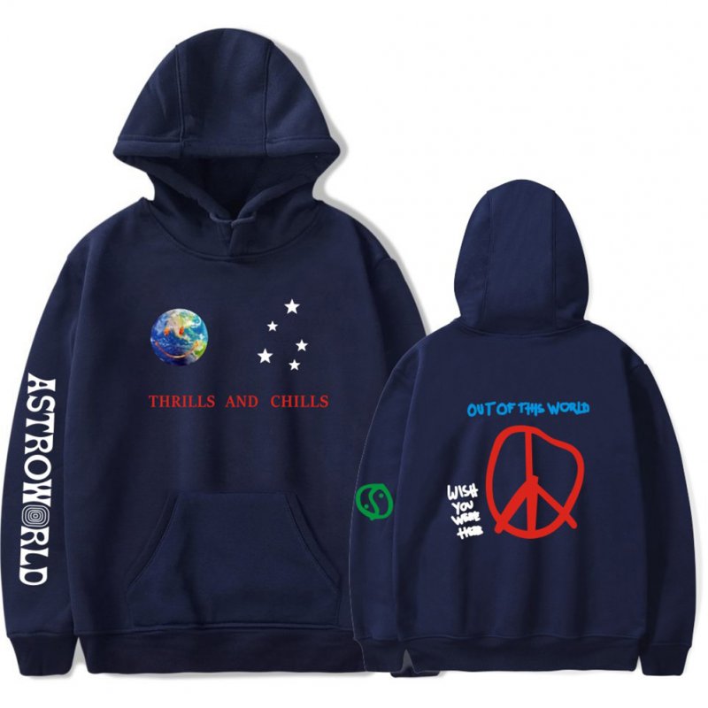 Travis Scotts ASTROWORLD Long Sleeve Printing Hoodie Casual Loose Tops Hooded Sweater E Navy_M