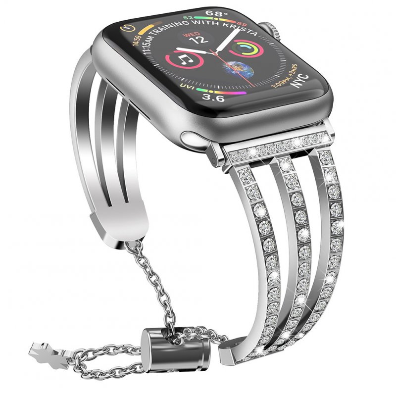 Treble Diamante Metal Watch Strap for apple iwatch1/2/3/4 Generations Silver 38/40MM