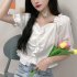 Trendy French Square Collar T shirt For Women Short Sleeves Simple Elegant Solid Color Slim Fit Blouse yellow L