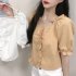 Trendy French Square Collar T shirt For Women Short Sleeves Simple Elegant Solid Color Slim Fit Blouse yellow L