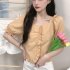 Trendy French Square Collar T shirt For Women Short Sleeves Simple Elegant Solid Color Slim Fit Blouse yellow L
