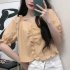 Trendy French Square Collar T shirt For Women Short Sleeves Simple Elegant Solid Color Slim Fit Blouse yellow L