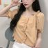 Trendy French Square Collar T shirt For Women Short Sleeves Simple Elegant Solid Color Slim Fit Blouse yellow L