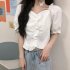 Trendy French Square Collar T shirt For Women Short Sleeves Simple Elegant Solid Color Slim Fit Blouse yellow L
