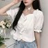 Trendy French Square Collar T shirt For Women Short Sleeves Simple Elegant Solid Color Slim Fit Blouse yellow XL