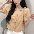 Trendy French Square Collar T shirt For Women Short Sleeves Simple Elegant Solid Color Slim Fit Blouse White XXL