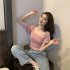 Trendy French Style Knitted Shirt For Women Short Sleeves Square Neck Crop Top Slim Fit Solid Color Blouse White One size  recommended 35 60kg 