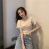 Trendy French Style Knitted Shirt For Women Short Sleeves Square Neck Crop Top Slim Fit Solid Color Blouse White One size  recommended 35 60kg 