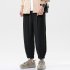 Trendy Men Loose Sports Pants Summer Thin Ethnic Style Solid Color Pants Casual Straight Wide leg Trousers black 3XL