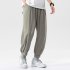 Trendy Men Loose Sports Pants Summer Thin Ethnic Style Solid Color Pants Casual Straight Wide leg Trousers black 3XL