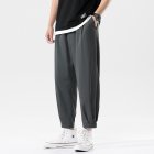 Trendy Men Loose Sports Pants Summer Thin Ethnic Style Solid Color Pants Casual Straight Wide-leg Trousers dark gray M