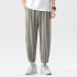 Trendy Men Loose Sports Pants Summer Thin Ethnic Style Solid Color Pants Casual Straight Wide leg Trousers dark gray XL