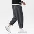 Trendy Men Loose Sports Pants Summer Thin Ethnic Style Solid Color Pants Casual Straight Wide leg Trousers dark gray XL