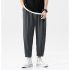 Trendy Men Loose Sports Pants Summer Thin Ethnic Style Solid Color Pants Casual Straight Wide leg Trousers dark gray XL