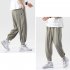 Trendy Men Loose Sports Pants Summer Thin Ethnic Style Solid Color Pants Casual Straight Wide leg Trousers dark gray 4XL
