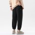 Trendy Men Loose Sports Pants Summer Thin Ethnic Style Solid Color Pants Casual Straight Wide leg Trousers dark gray 4XL