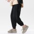 Trendy Men Loose Sports Pants Summer Thin Ethnic Style Solid Color Pants Casual Straight Wide leg Trousers dark gray 4XL