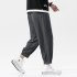 Trendy Men Loose Sports Pants Summer Thin Ethnic Style Solid Color Pants Casual Straight Wide leg Trousers dark gray 4XL