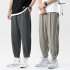 Trendy Men Loose Sports Pants Summer Thin Ethnic Style Solid Color Pants Casual Straight Wide leg Trousers green 2XL
