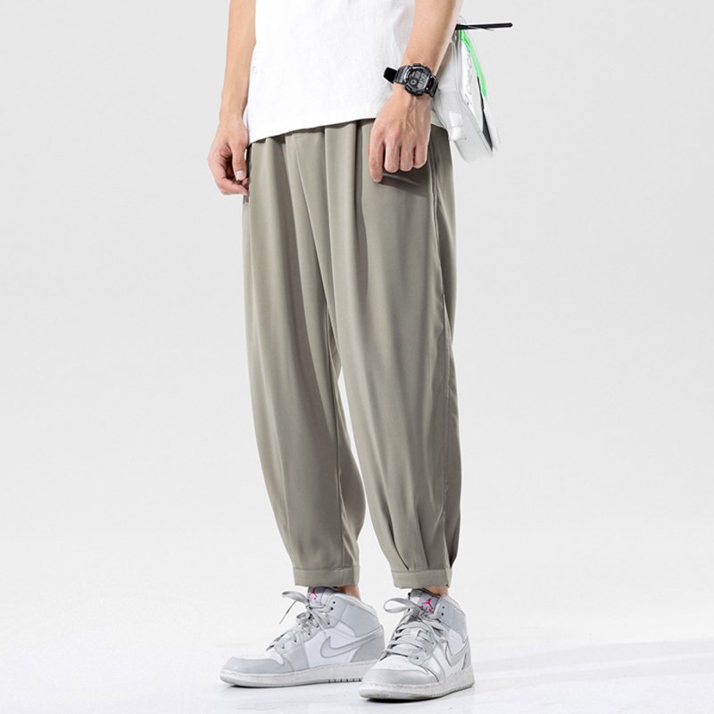 Trendy Men Loose Sports Pants Summer Thin Ethnic Style Solid Color Pants Casual Straight Wide-leg Trousers green 2XL