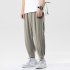 Trendy Men Loose Sports Pants Summer Thin Ethnic Style Solid Color Pants Casual Straight Wide leg Trousers green 3XL