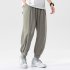 Trendy Men Loose Sports Pants Summer Thin Ethnic Style Solid Color Pants Casual Straight Wide leg Trousers green 3XL