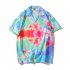 Trendy Short Sleeves T shirt For Men Women Tie dye Printed Gradient Color Tops Lapel Loose Cardigan Shirts As shown L