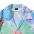 Trendy Short Sleeves T shirt For Men Women Tie dye Printed Gradient Color Tops Lapel Loose Cardigan Shirts As shown L