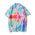 Trendy Short Sleeves T shirt For Men Women Tie dye Printed Gradient Color Tops Lapel Loose Cardigan Shirts As shown L