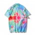 Trendy Short Sleeves T shirt For Men Women Tie dye Printed Gradient Color Tops Lapel Loose Cardigan Shirts As shown L